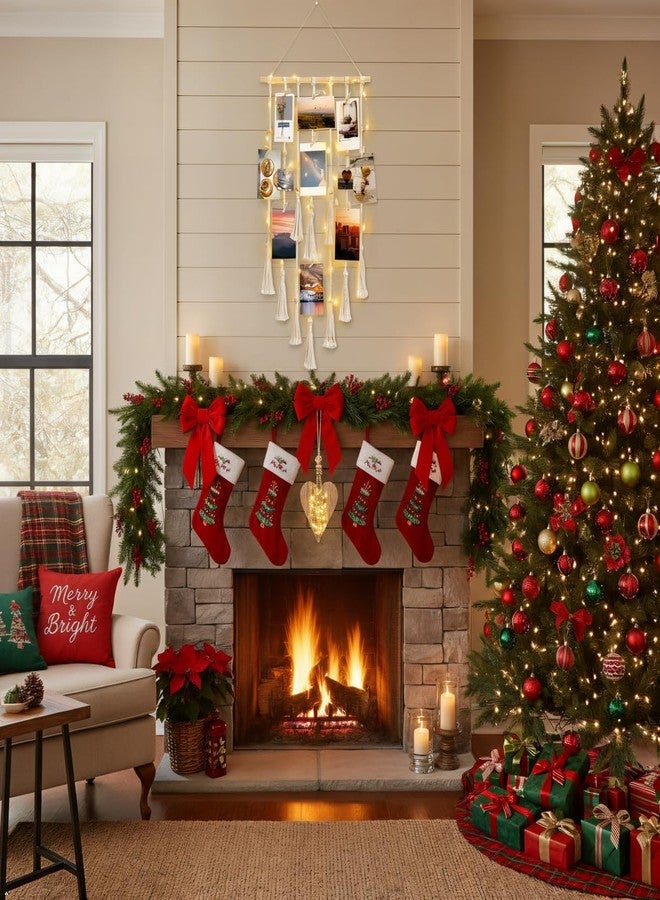 داهي ديكور حائط داهي لعرض الصور، مناسب لغرف النوم، مصنوع من المكرمية، بتصميم بوهيمي، مع 30 مشبكًا، وحامل صور مزين بإضاءة خيطية، مثالي لغرف نوم الفتيات المراهقات والجامعات وغرف المعيشة، هدية مثالية لعيد الميلاد. - Image 2