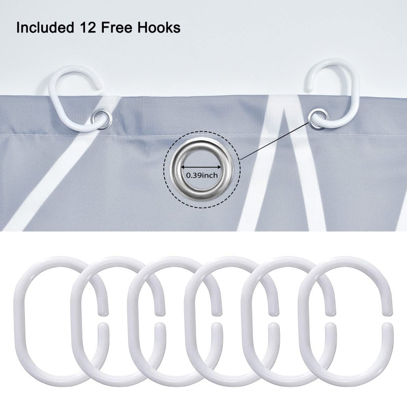 Punkray Light Blue Shower Curtain for Bathroom with Hooks Shower Curtain Set White Stripe Bath Curtains Decorative Shower Curtains Water Repellent Washable  72x72 - Image 5