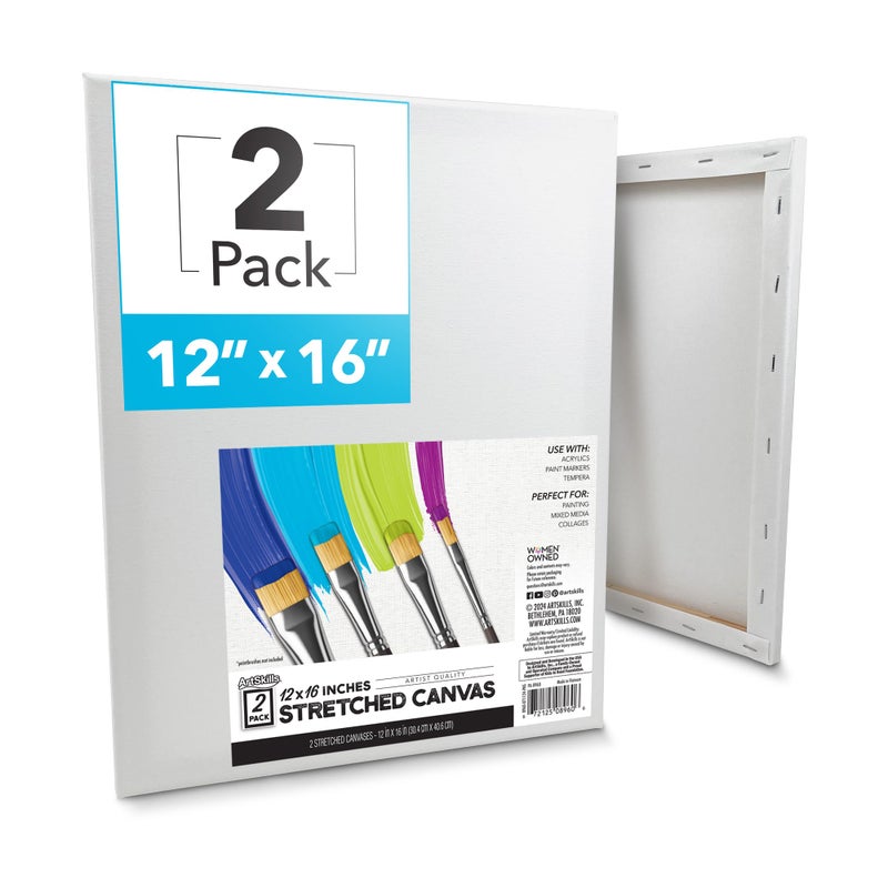 ArtSkills Stretched Canvases for Painting 12x16 Canvas Painting Supplies for Artists Blank Canvas Pack 2Pack