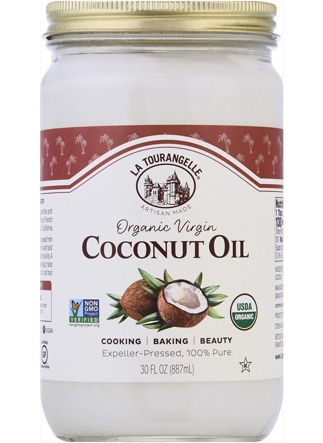 La Tourangelle , Organic Virgin Unrefined Coconut Oil, Great for Cooking, Baking, Hair, and Skin Care, Bold, Aromatic, and Flavorful, Source of MCTs, 30 fl oz  - Image 1