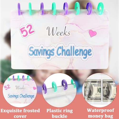 ROPCIA Savings Binder l 52 Week Savings Challenge Book, Reusable Budget Book with Cash Envelopes, Frosted Cover Money Organizer for Cash, Money Saving Binder, Money Binder for Saving (Marble) - Image 3
