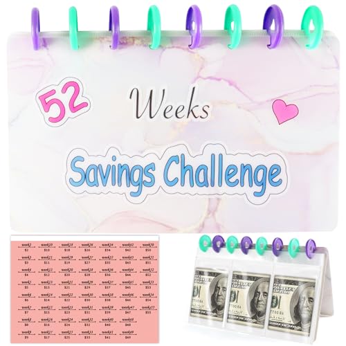 ROPCIA Savings Binder l 52 Week Savings Challenge Book, Reusable Budget Book with Cash Envelopes, Frosted Cover Money Organizer for Cash, Money Saving Binder, Money Binder for Saving (Marble) - Image 1
