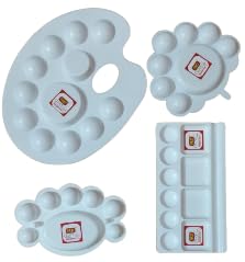 FIRST CLICK Painting Palettes for Art 301 no. 22X17 cm, Flower Shaped 14X9.5 cm, Medium Rectangle Shaped16X9 cm, Oval Shaped Set of 4 pc Pure White Plastic - Image 1