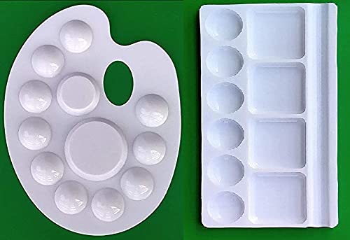 FIRST CLICK Painting Palettes for Art 301 no. 22X17 cm, Flower Shaped 14X9.5 cm, Medium Rectangle Shaped16X9 cm, Oval Shaped Set of 4 pc Pure White Plastic - Image 5