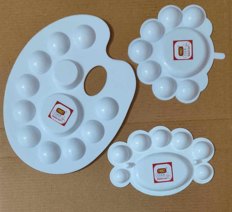 FIRST CLICK Painting Palettes for Art 301 no. 22X17 cm, Flower Shaped 14X9.5 cm, Medium Rectangle Shaped16X9 cm, Oval Shaped Set of 4 pc Pure White Plastic - Image 4