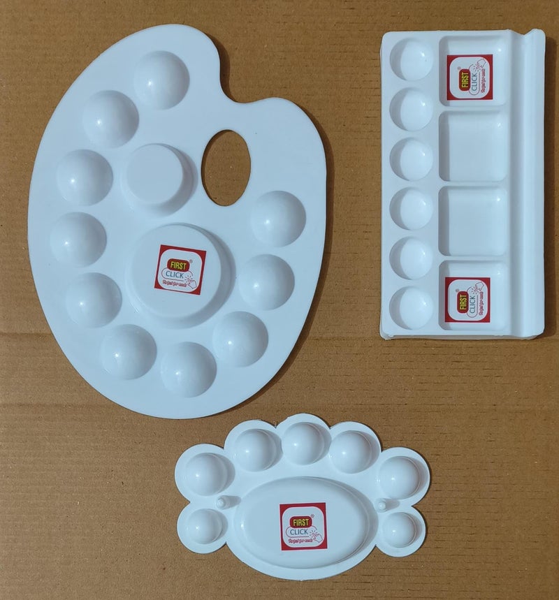 FIRST CLICK Painting Palettes for Art 301 no. 22X17 cm, Flower Shaped 14X9.5 cm, Medium Rectangle Shaped16X9 cm, Oval Shaped Set of 4 pc Pure White Plastic - Image 3