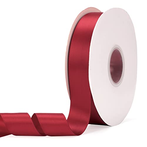Ewaymado Solid Color Wine Red Double Faced Satin Ribbon 1" X 50 Yards, Fabric Ribbons Perfect for Wedding and Party Decoration,Gift Wrapping, Sewing, Crafts - Image 1