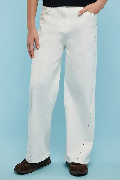 R&B Studded Straight Fit Jeans with Button Closure