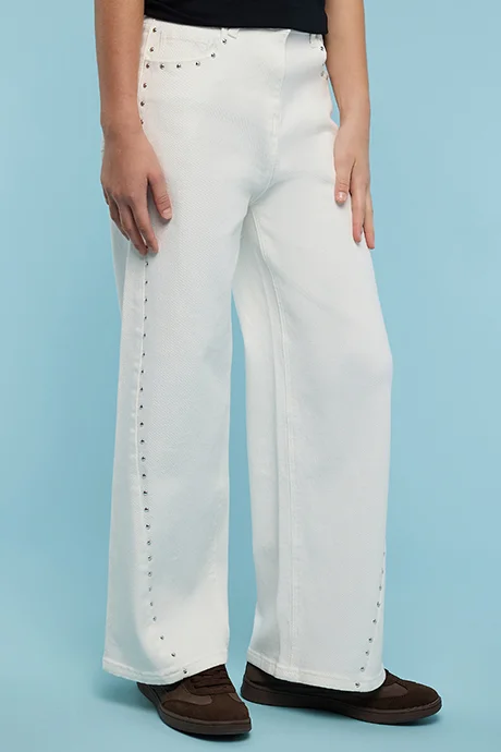 R&B Studded Straight Fit Jeans with Button Closure