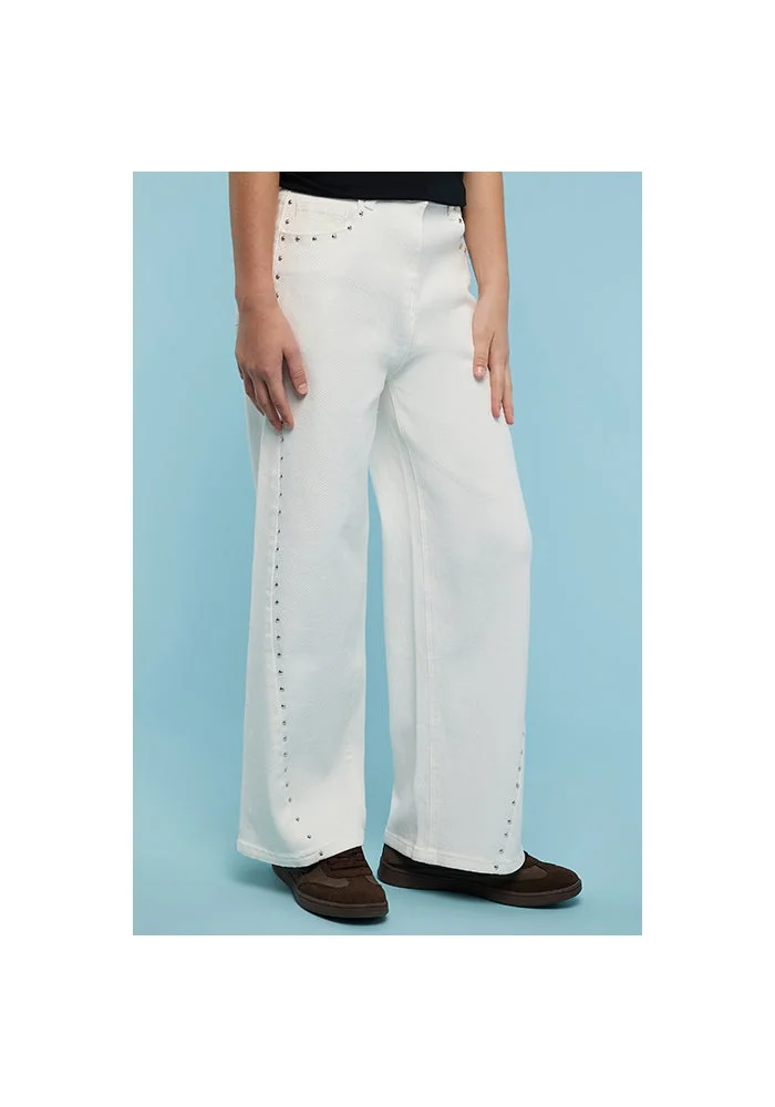 أر أند بي Studded Straight Fit Jeans with Button Closure