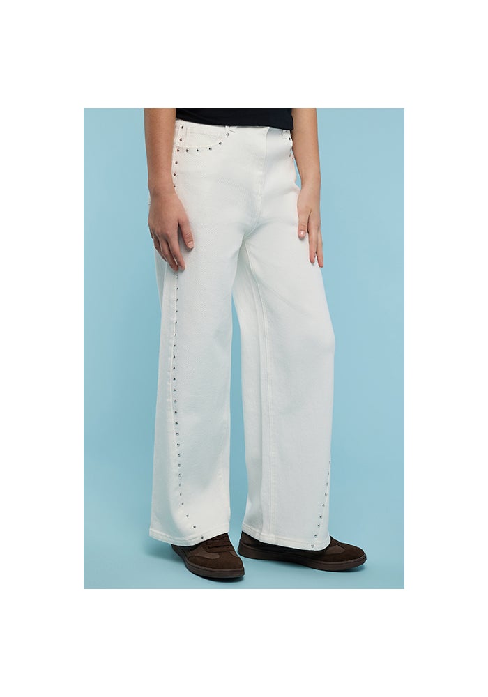 R&B Studded Straight Fit Jeans with Button Closure - Image 2