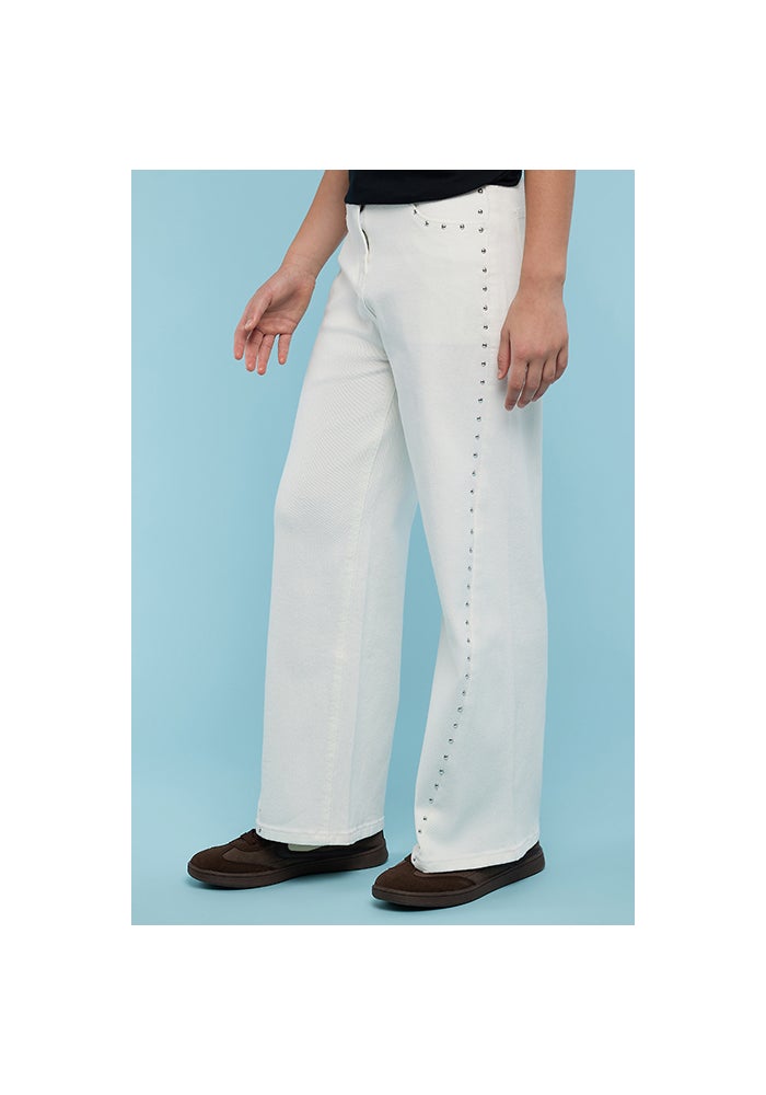R&B Studded Straight Fit Jeans with Button Closure - Image 4