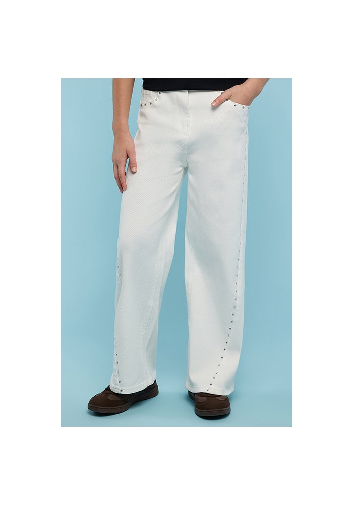R&B Studded Straight Fit Jeans with Button Closure - Image 1