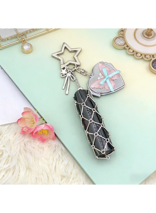 Women's Korean Style High-end Sense Heart Mirror Bow Fashion Retractable Lipstick Pocket Keychain