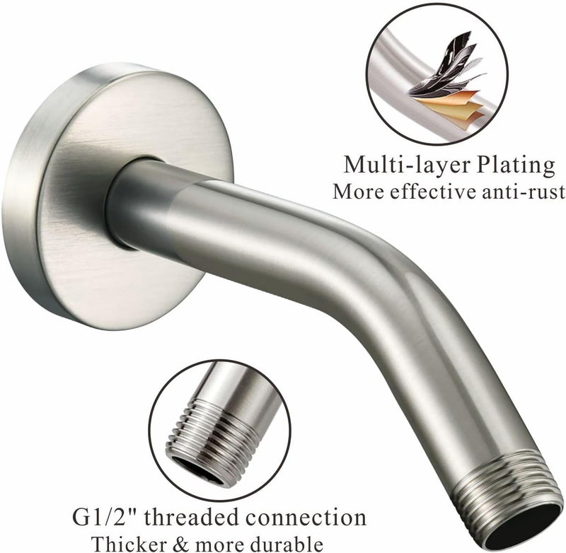 Voolan Shower Arm with Flange and Teflon Tape, Extension Shower Head Arm for Bathroom Fixed Shower Head, Solid Stainless Steel, Wall Mounted (6 Inch,Brushed Nickel) - Image 3