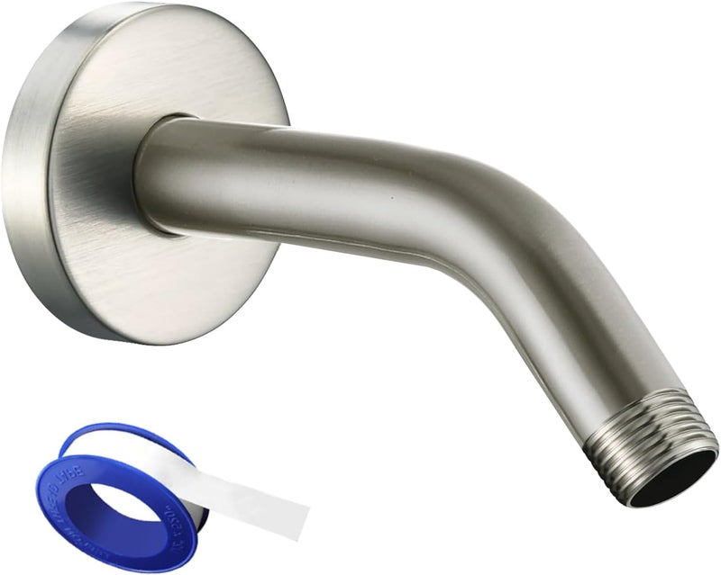 Voolan Shower Arm with Flange and Teflon Tape, Extension Shower Head Arm for Bathroom Fixed Shower Head, Solid Stainless Steel, Wall Mounted (6 Inch,Brushed Nickel) - Image 1