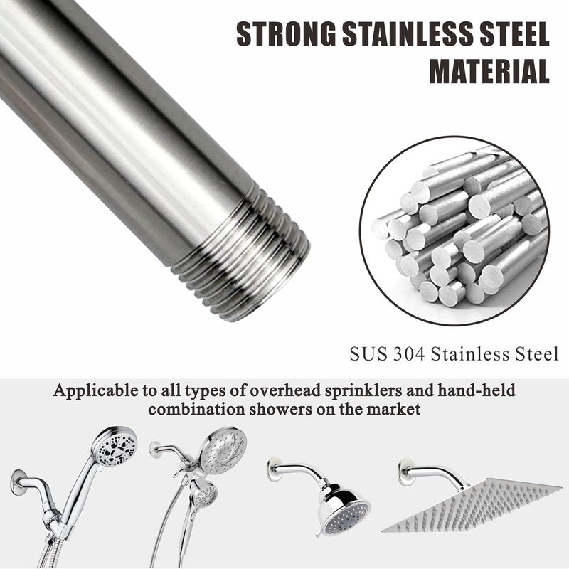 Voolan Shower Arm with Flange and Teflon Tape, Extension Shower Head Arm for Bathroom Fixed Shower Head, Solid Stainless Steel, Wall Mounted (6 Inch,Brushed Nickel) - Image 5