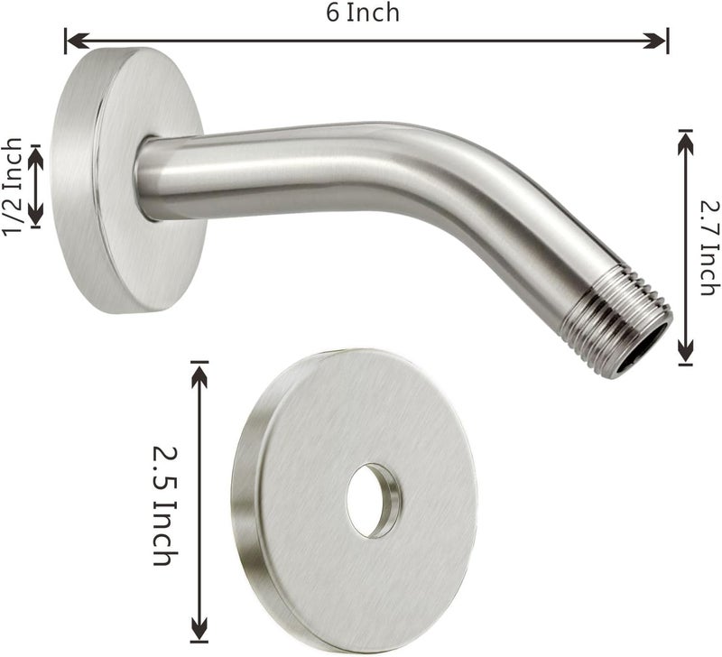 Voolan Shower Arm with Flange and Teflon Tape, Extension Shower Head Arm for Bathroom Fixed Shower Head, Solid Stainless Steel, Wall Mounted (6 Inch,Brushed Nickel) - Image 4