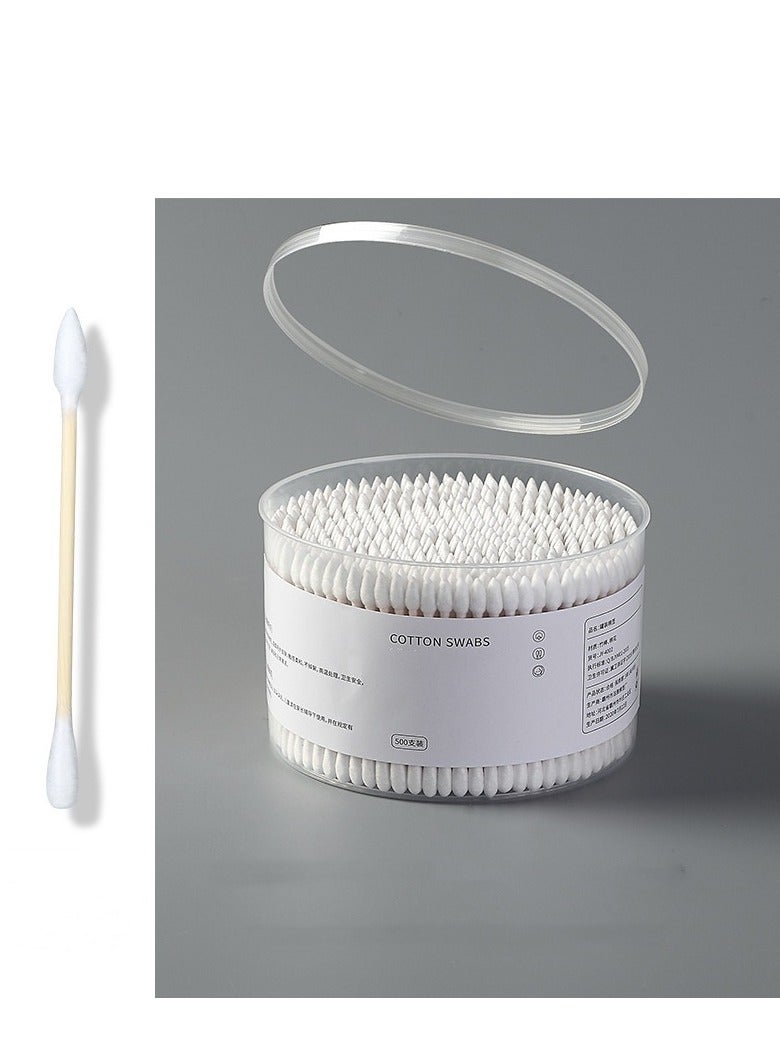 XIYU 500-Pieces Round and Pointed Double End Cotton Swabs Paper Sticks Biodegradable Hypoallergenic Cleansing Care Beauty Makeup Tools (White) - Image 1