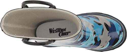 Western Chief حذاء مطر مطبوع للأطفال من ويسترن شيف، سمكة القرش، 9-10 سنوات - Image 2