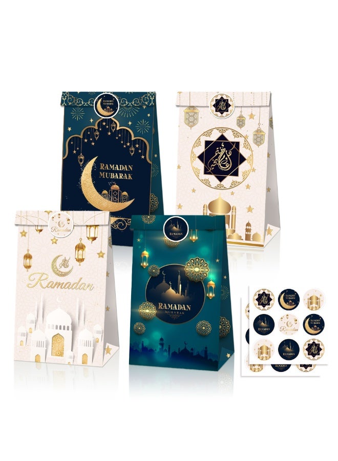 12PCS Ramadan Party Favor Bags with Stickers Ramadan Kareem Goodie Bags Candy Bags Multifunctional Eid Wrapping Bags for Islamic Muslim Eid Party Supplies - Image 1