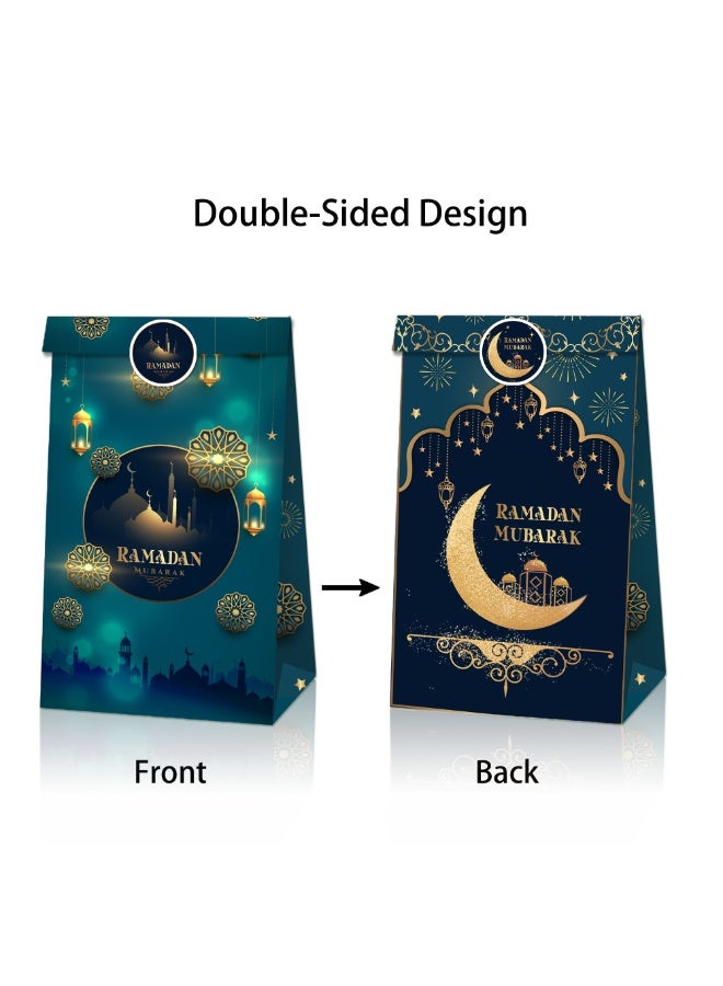12PCS Ramadan Party Favor Bags with Stickers Ramadan Kareem Goodie Bags Candy Bags Multifunctional Eid Wrapping Bags for Islamic Muslim Eid Party Supplies - Image 3