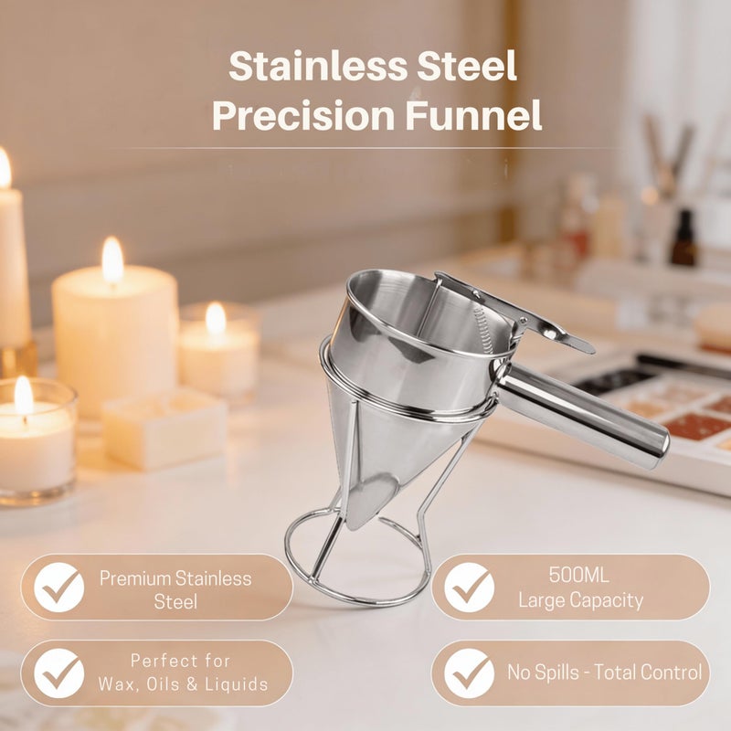 Stainless Steel Precision Funnel for Candle Making, Wax Pouring, Oils, Liquids & Craft Accessories, Durable, Reusable & Easy to Clean. 500ML. - Image 3