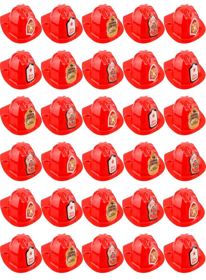 Cotiny 32 Pack Kids Firefighter Helmet Red Fire Helmet Cosplay Hats with Stickers for Kids Firefighter Party Halloween Costume Accessories, 4 Styles - Image 1