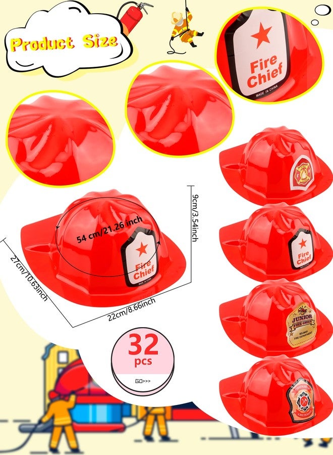 Cotiny 32 Pack Kids Firefighter Helmet Red Fire Helmet Cosplay Hats with Stickers for Kids Firefighter Party Halloween Costume Accessories, 4 Styles - Image 2