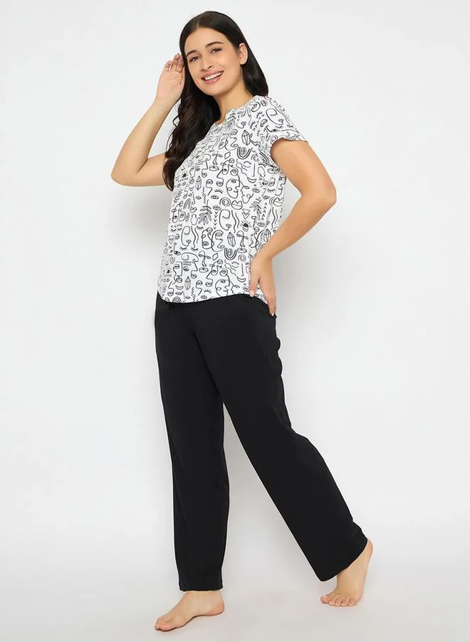 Clovia Clovia All-Over Print Short Sleeve Cotton Top and Pyjama Set