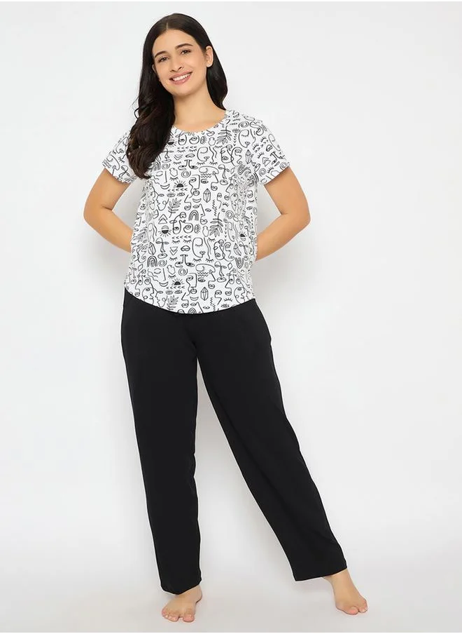 Clovia Clovia All-Over Print Short Sleeve Cotton Top and Pyjama Set