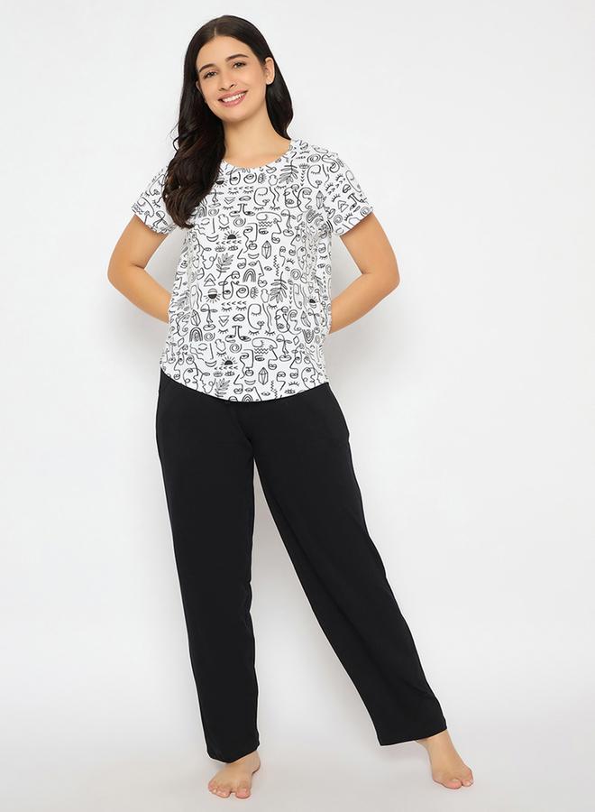 Clovia All-Over Print Cotton T-Shirt and Pyjama Set - Image 1