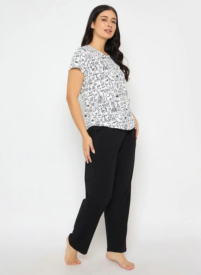 Clovia Clovia All-Over Print Short Sleeve Cotton Top and Pyjama Set