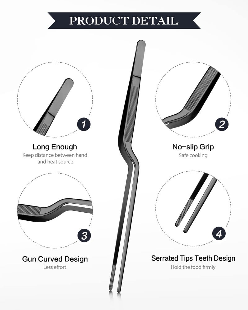SouxMux 10-inch Cooking Tweezer and Offset Tweezer Set, Tongs Precision Serrated Tips, Stainless Steel Professional Chef Tweezer Kitchen Tools for BBQ, Plating and Serving - Image 2