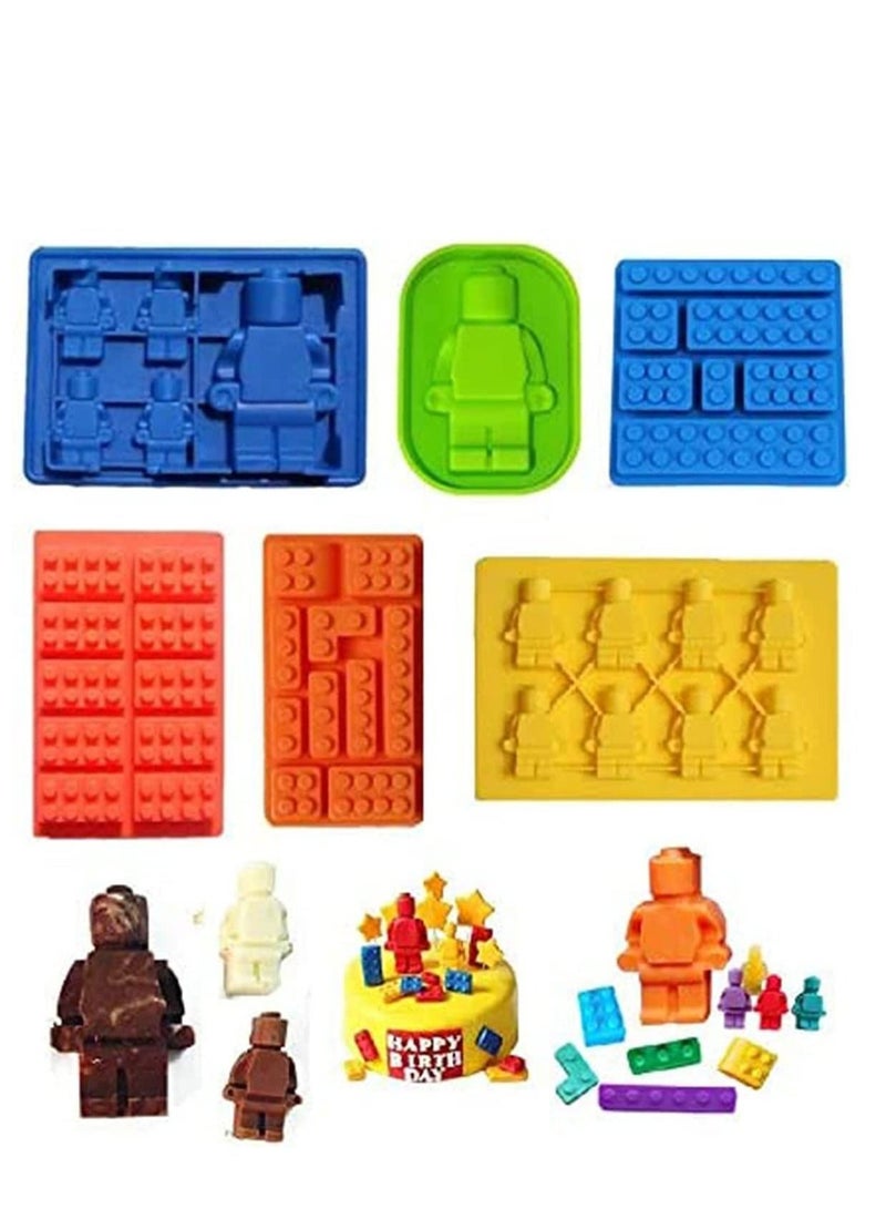 6 Packs Random Color Building Brick Candy Robot Mold Chocolate Set Silicone Block Mould Molds Ice Cube Trays - Image 1