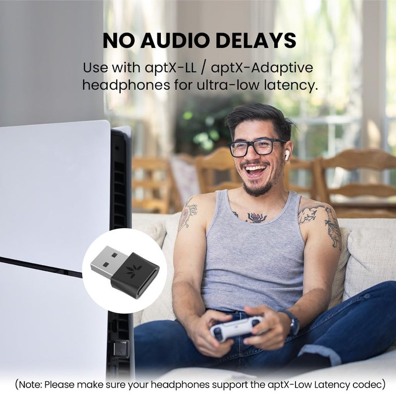 Avantree DG80 - USB Bluetooth 5.3 Adapter for PS5 & Gaming Consoles, Wireless Audio Transmitter Dongle, Compatible with Bluetooth Headphones or Earbuds with aptX-Adaptive or aptX Low Latency - Image 2