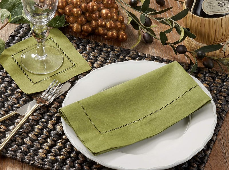 SARO LIFESTYLE 6100CLM6S 247 Everyday Collection Hemstitched Cocktail Napkin Set of 12 6 Square Lime - Image 2