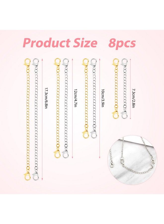 KINBOM 8Pcs Necklace Extension 4 Size Jewelry Extenders Necklace Chain Extender Extension Chain For Jewelry Making Necklace Bracelet Anklet (4 Gold 4 Silver) - Image 3