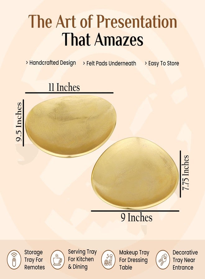 CLEENTABLE Oval Metal Serving Trays | Stylish Vanity Organizer or Catchall Valet Display | Handmade Metal Platter for Vanity Organizer Tray for Camping, BBQ, Party, Buffet, Appetizer (Gold) - Image 2