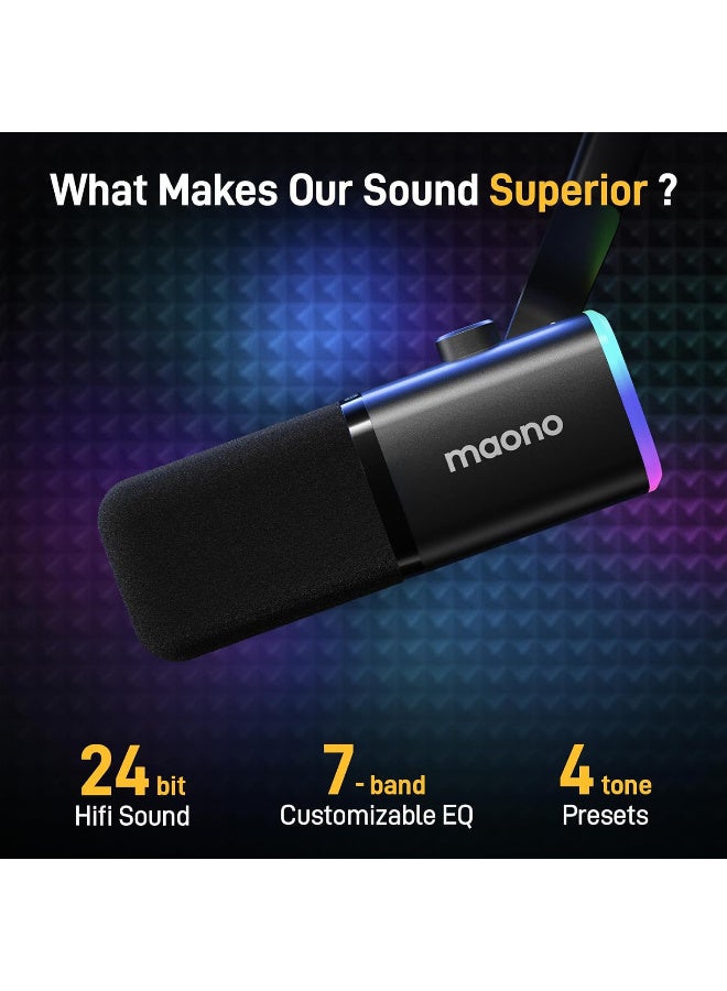 ماونو ميكروفون الألعاب الديناميكي MAONO PD100: ميكروفون ديناميكي USB XLR للكمبيوتر مع برنامج ميكروفون الكمبيوتر RGB - RGB للاعبين - مجموعة ميكروفون البث الصوتي لاستوديو التسجيل CreatingX - Image 5