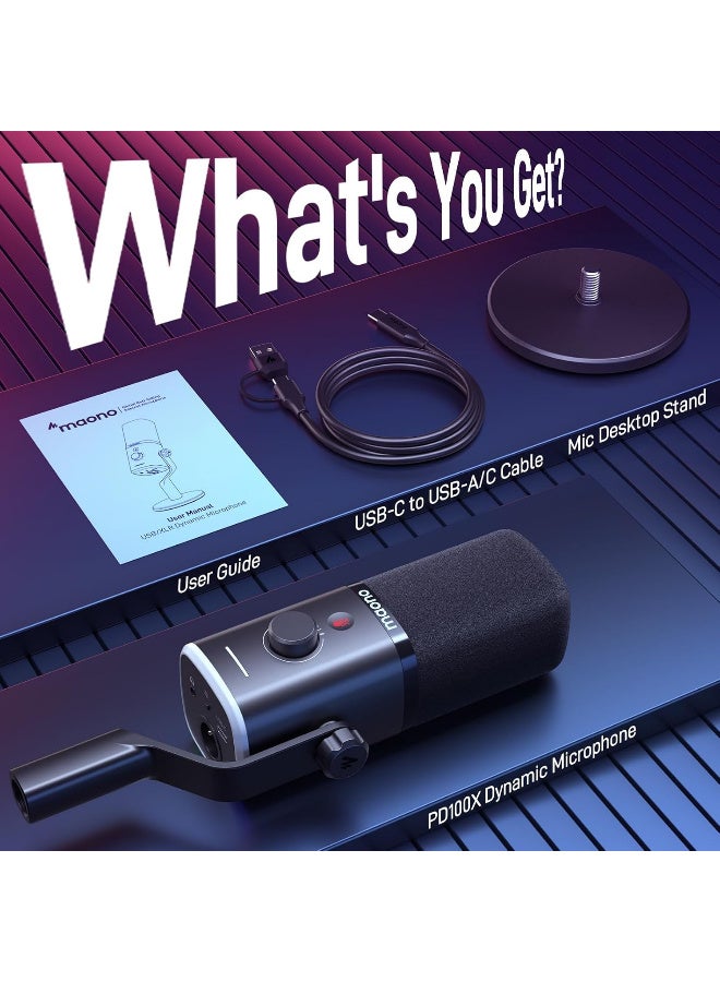 ماونو ميكروفون الألعاب الديناميكي MAONO PD100: ميكروفون ديناميكي USB XLR للكمبيوتر مع برنامج ميكروفون الكمبيوتر RGB - RGB للاعبين - مجموعة ميكروفون البث الصوتي لاستوديو التسجيل CreatingX - Image 4