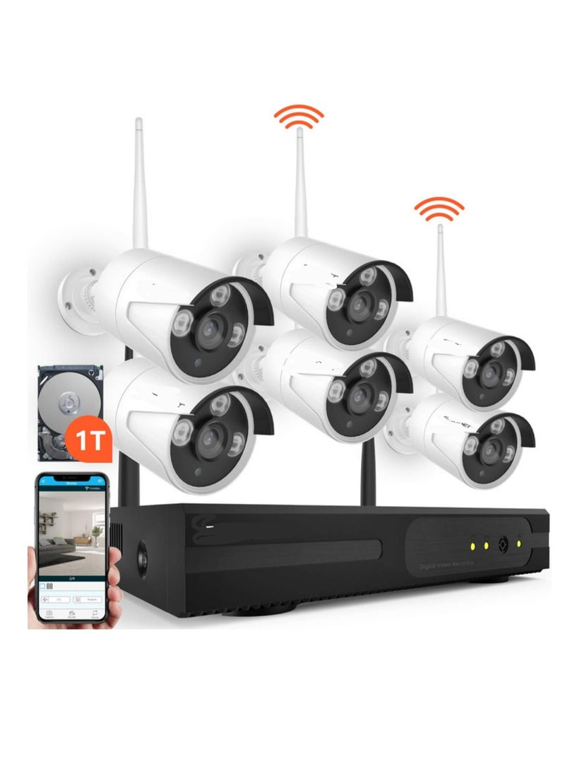 8 Channel 1080P Wireless Security Camera System with 1TB HDD – 6x 1.3MP Waterproof IP66 Cameras, Night Vision & Remote View - Image 1