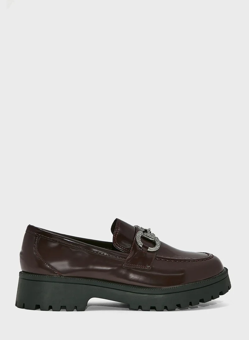 Ginger Jewel Buckle Chain Square Toe Loafer