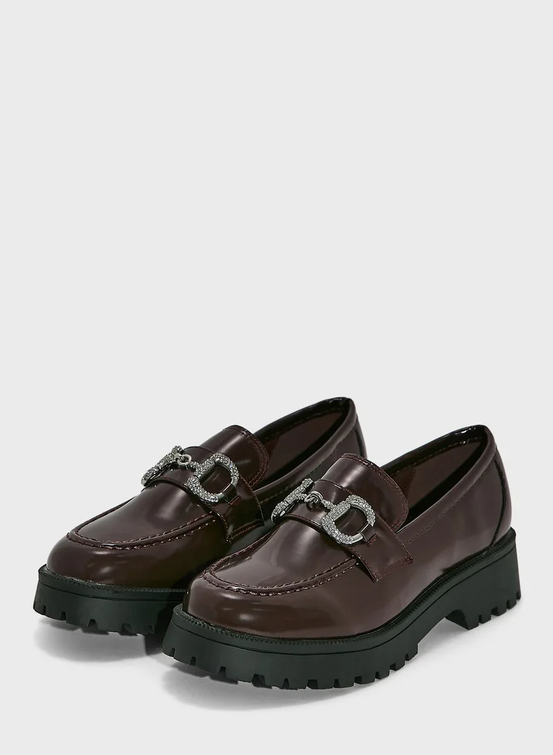 Ginger Jewel Buckle Chain Square Toe Loafer