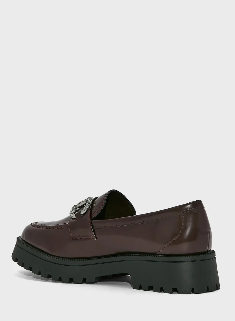 Ginger Jewel Buckle Chain Square Toe Loafer