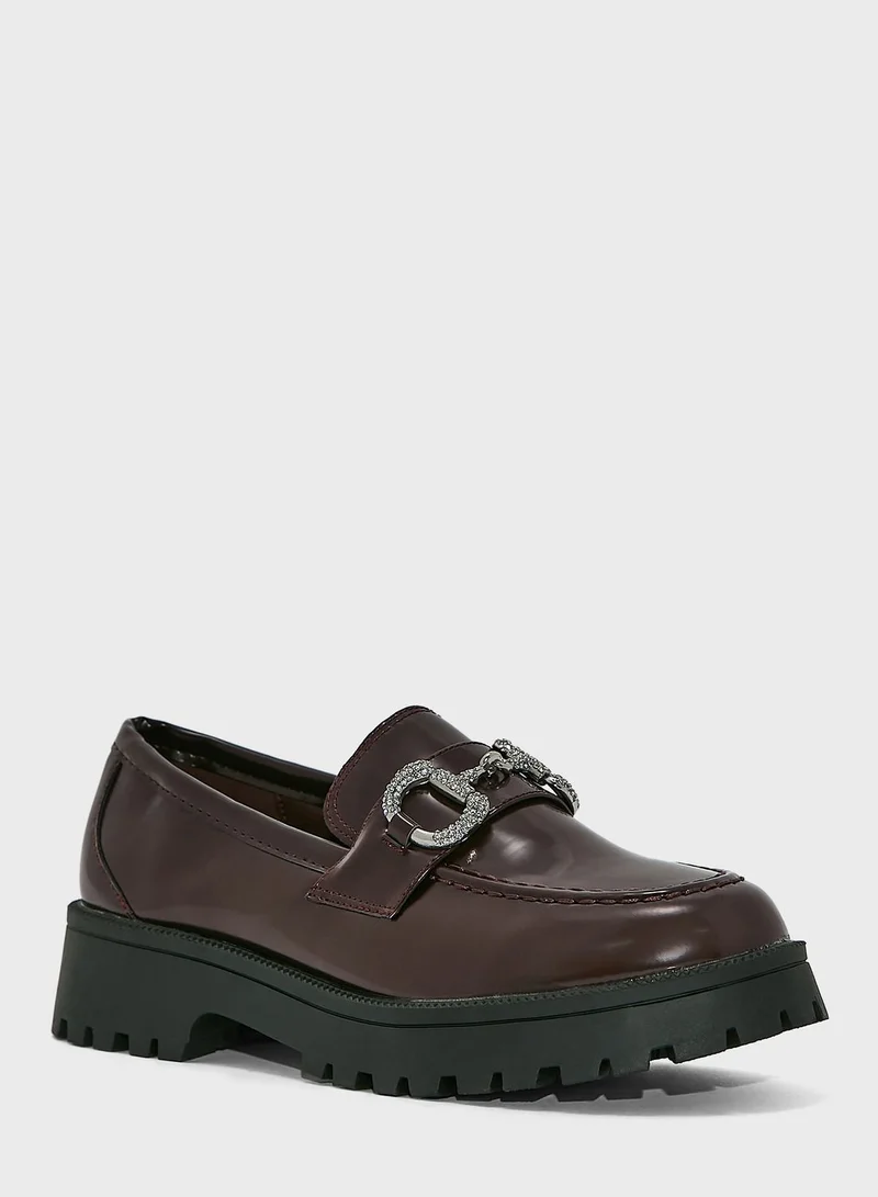 Ginger Jewel Buckle Chain Square Toe Loafer