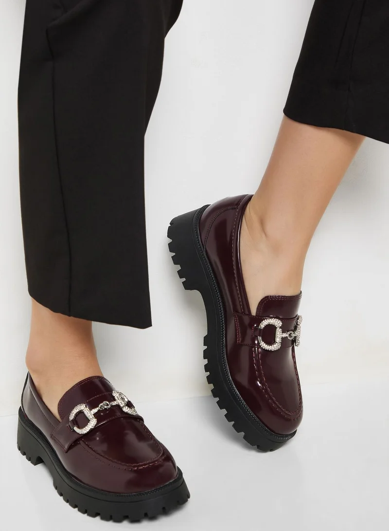 Ginger Jewel Buckle Chain Square Toe Loafer