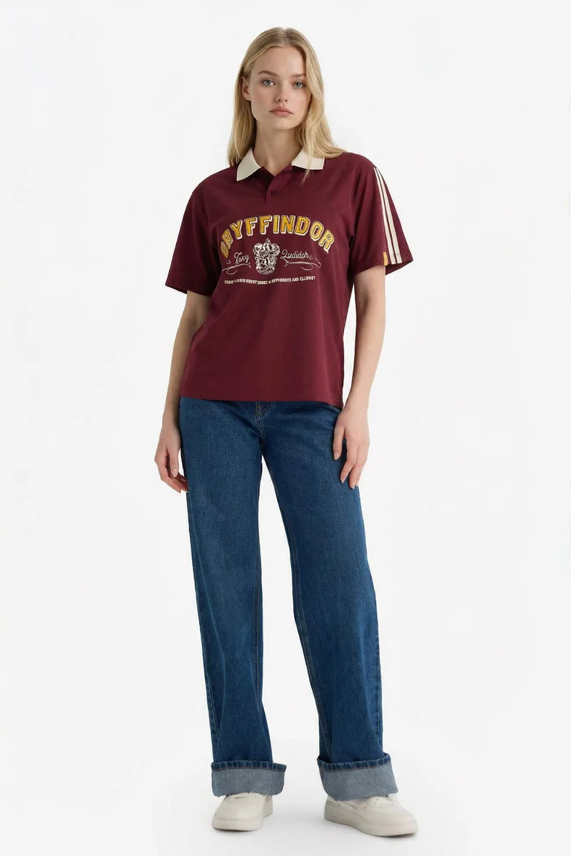 ديفاكتو Harry Potter Polo Collar Printed Oversize T-Shirt
