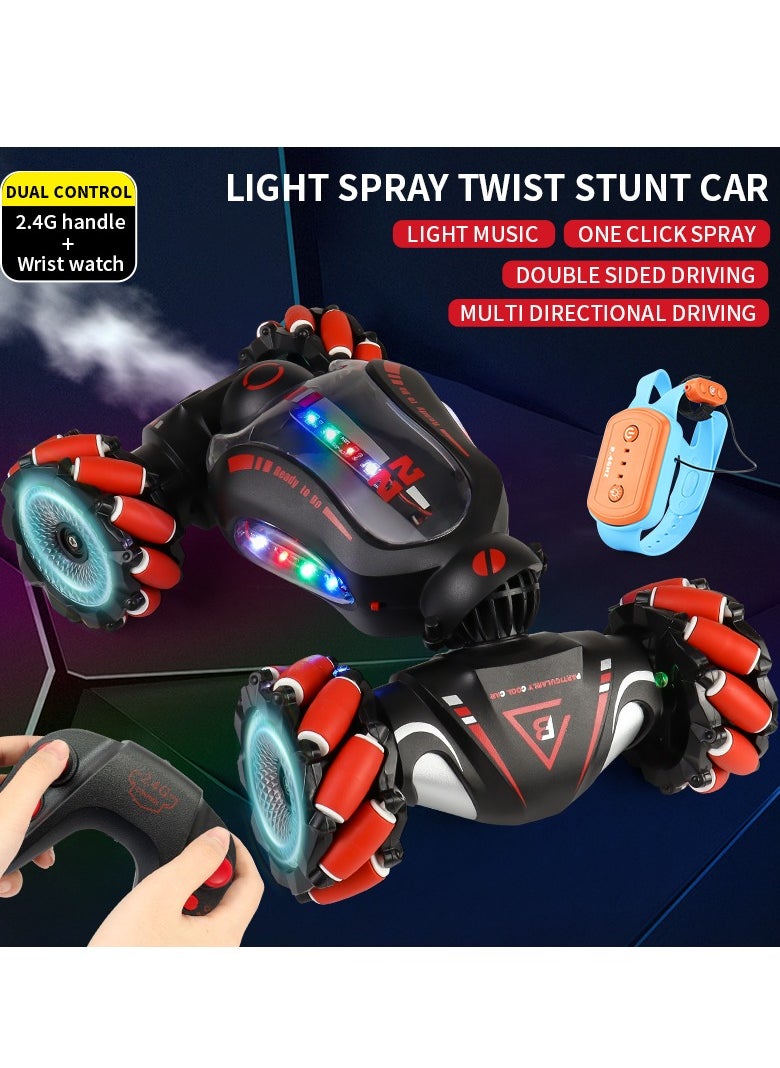 Generic Dual Remote Control Four-Wheel Drive Watch Gesture Sensor Electric Toy Car, Music Light Spray Drift, Red and Black Color, 25X15X6.5CM  - Image 1