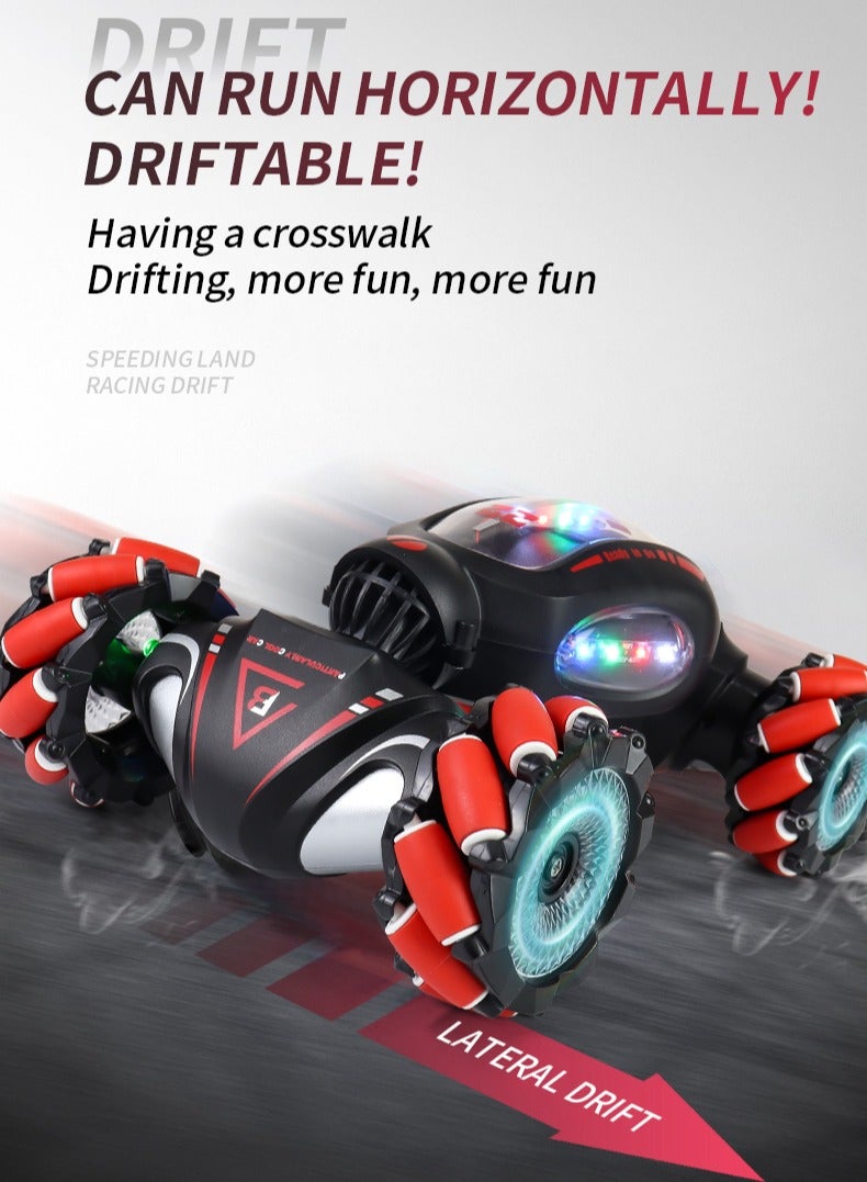 Dual Remote Control Four-Wheel Drive Watch Gesture Sensor Electric Toy Car, Music Light Spray Drift, Red and Black Color, 25X15X6.5CM